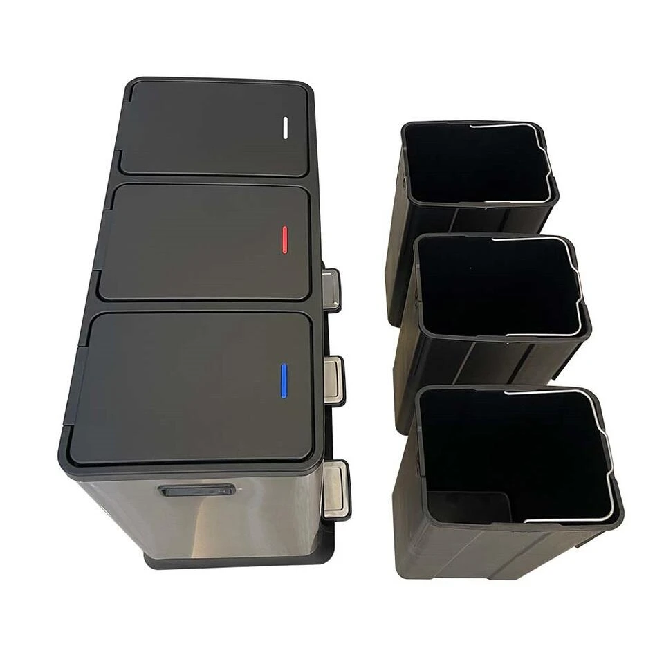 Prullenbak Met 3 Vakken – RVS – 45L 7 Prullenbak Met 3 Vakken – RVS – 45L - Afbeelding 5