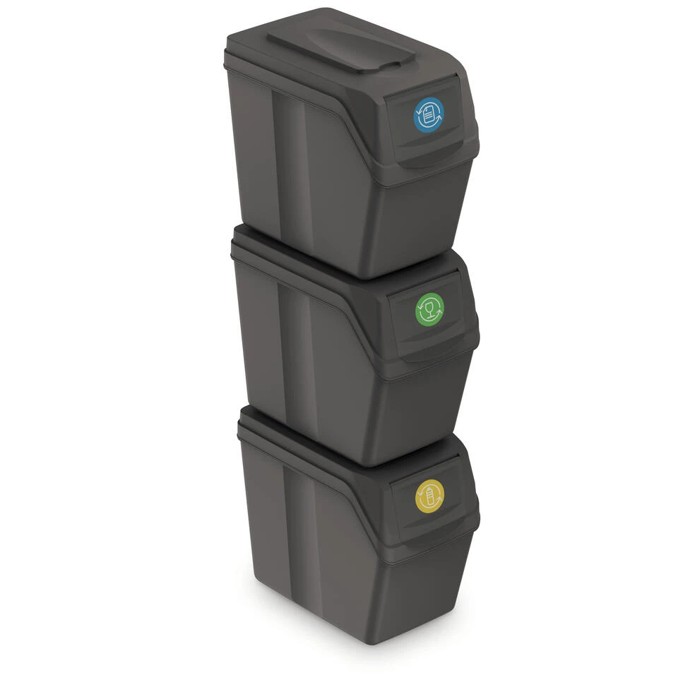 Prosperplast Afvalscheidingsbak - 3 St - Grijs - Kunststof - 20 L 3 Prosperplast Afvalscheidingsbak - 3 St - Grijs - Kunststof - 20 L