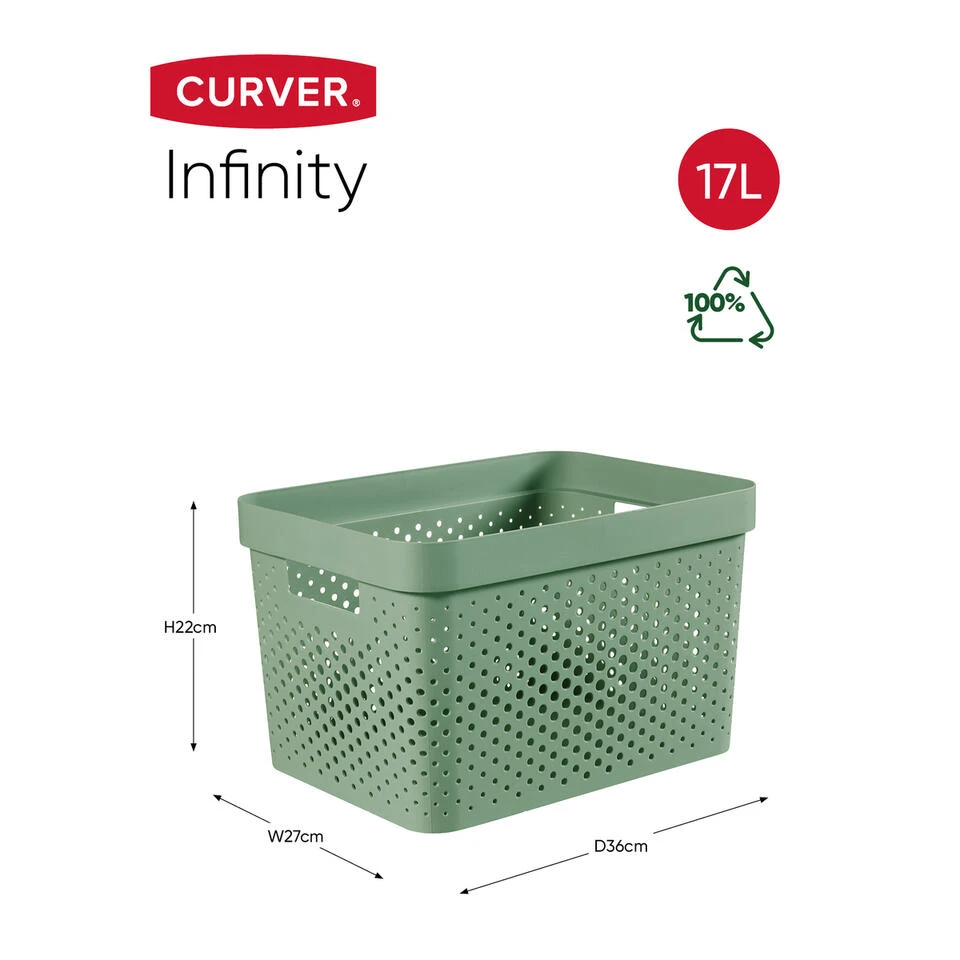 Curver Infinity Recycled Dots Opbergbox - 17L - 3 Stuks - Groen 4 Curver Infinity Recycled Dots Opbergbox - 17L - 3 Stuks - Groen - Afbeelding 2