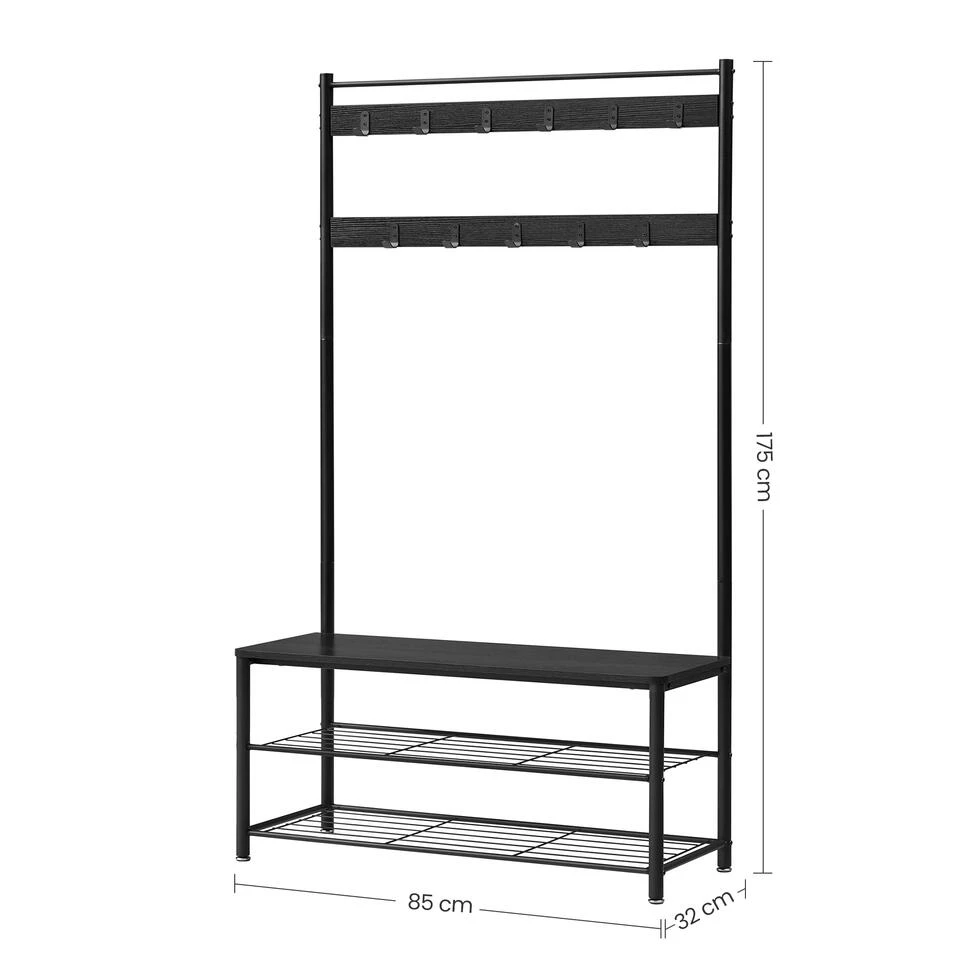 ACAZA XL Garderoberek Met Schoenenbank, Kapstok En Schoenenrek, 11 Haken, Zwart 5 ACAZA XL Garderoberek Met Schoenenbank, Kapstok En Schoenenrek, 11 Haken, Zwart - Afbeelding 3