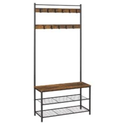 ACAZA Garderoberek XL Met Schoenenbank En Kapstok, Bruin Zwart Vintage