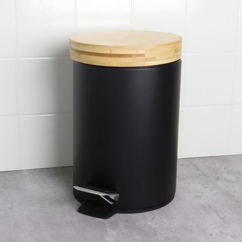 Orange85 Pedaalemmer Prullenbak 3L Zwart 17x17x25 Cm Metaal En Bamboe 4 Orange85 Pedaalemmer Prullenbak 3L Zwart 17x17x25 Cm Metaal En Bamboe - Afbeelding 2