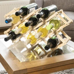 QUVIO Houten Wijnrek Voor 10 Flessen 9 QUVIO Houten Wijnrek Voor 10 Flessen -Opbergmeubels Winkel 1000071753 0103
