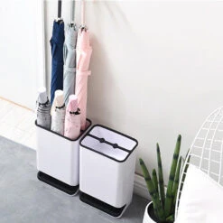 QUVIO Paraplubak Kunststof Wit/zwart -Opbergmeubels Winkel 1000071782 0102