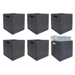 QUVIO Opbergbak Vilt Vierkant - Set Van 6 - Grijs