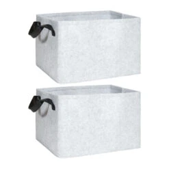 QUVIO Opbergmand Vilt - Grijs - Set Van 2