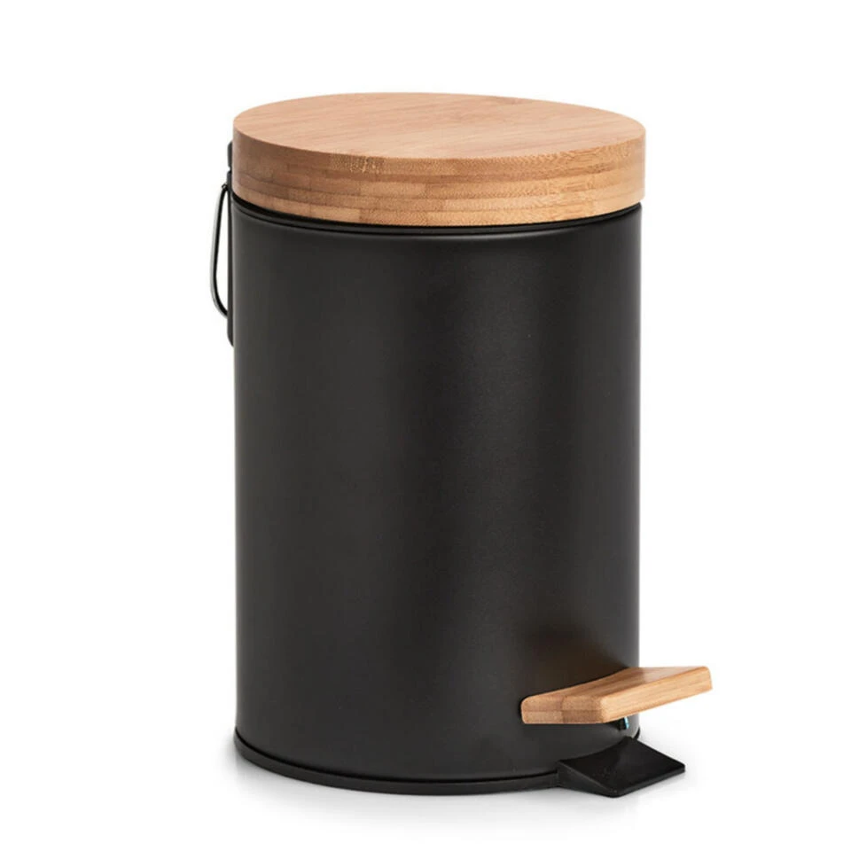 Zeller Pedaalemmer - 3L - Zwart - Metaal En Bamboe - 24 Cm 3 Zeller Pedaalemmer - 3L - Zwart - Metaal En Bamboe - 24 Cm