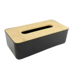 OTIX Tissue Box Houder Zwart 26x13.2x8.8 Cm Bamboe En Kunststof