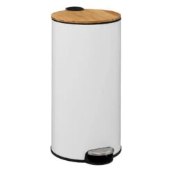 5Five Prullenbak/pedaalemmer Bamboe - Wit - 30L - 38 X 29 X 60 Cm