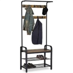 Goliving Kapstok - Garderoberek - Schoenenrek - Staand - Industrieel - Bruin