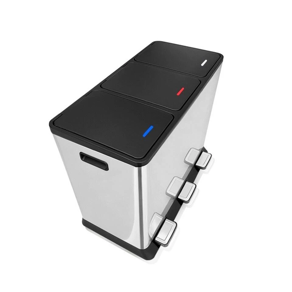 Prullenbak Met 3 Vakken – RVS – 45L 3 Prullenbak Met 3 Vakken – RVS – 45L