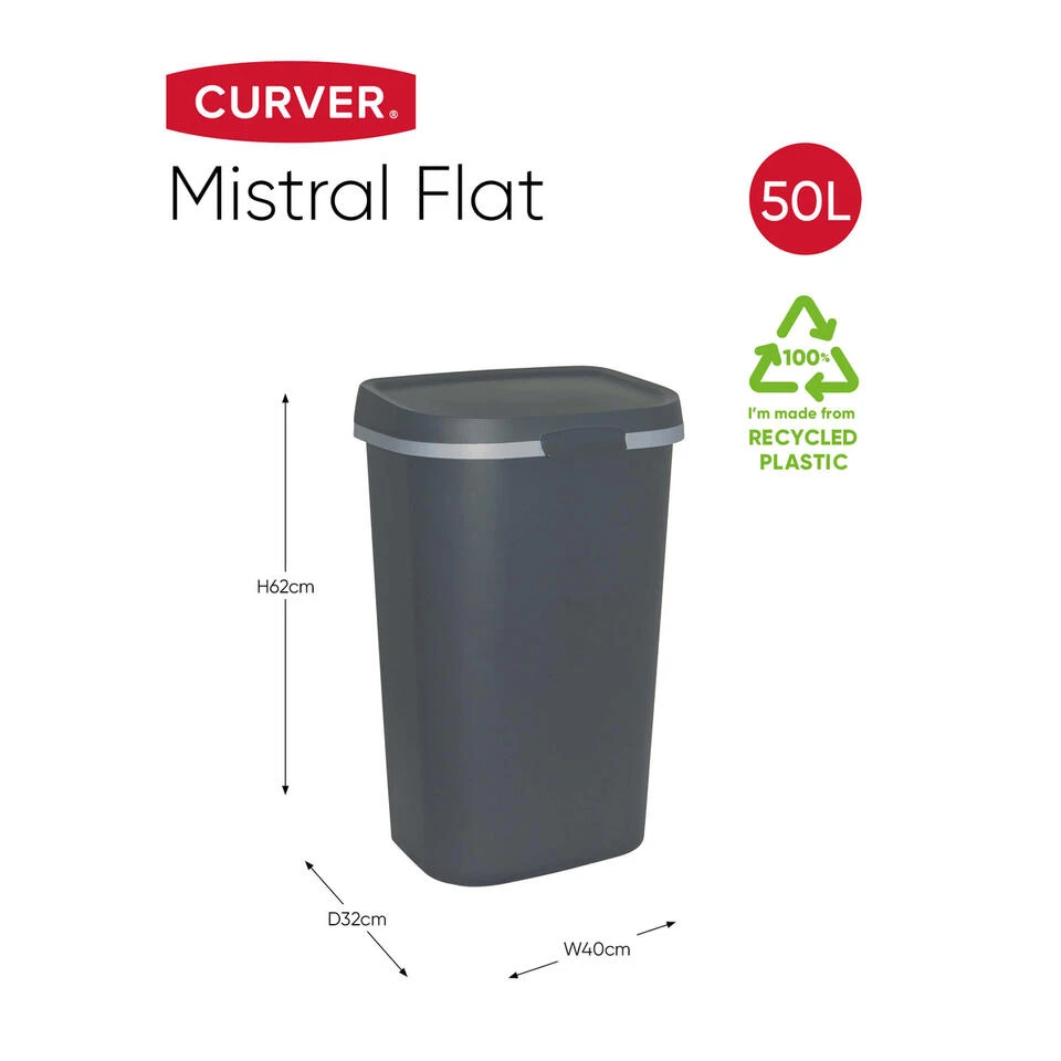 Curver Mistral Flat Prullenbak - 50L - Antraciet 4 Curver Mistral Flat Prullenbak - 50L - Antraciet - Afbeelding 2