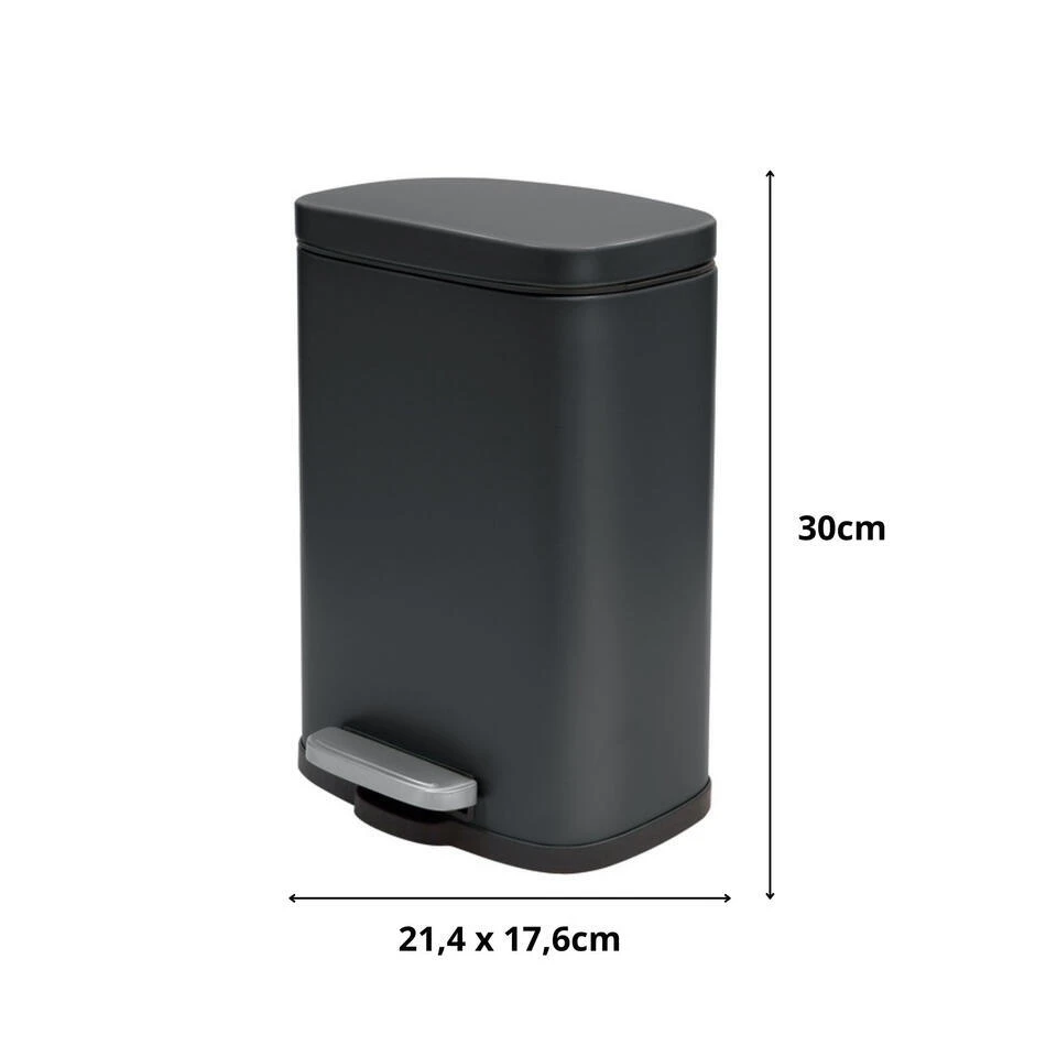 Spirella Pedaalemmer Venice - Zwart - 5L - Metaal - 21 X 30 Cm 4 Spirella Pedaalemmer Venice - Zwart - 5L - Metaal - 21 X 30 Cm - Afbeelding 2