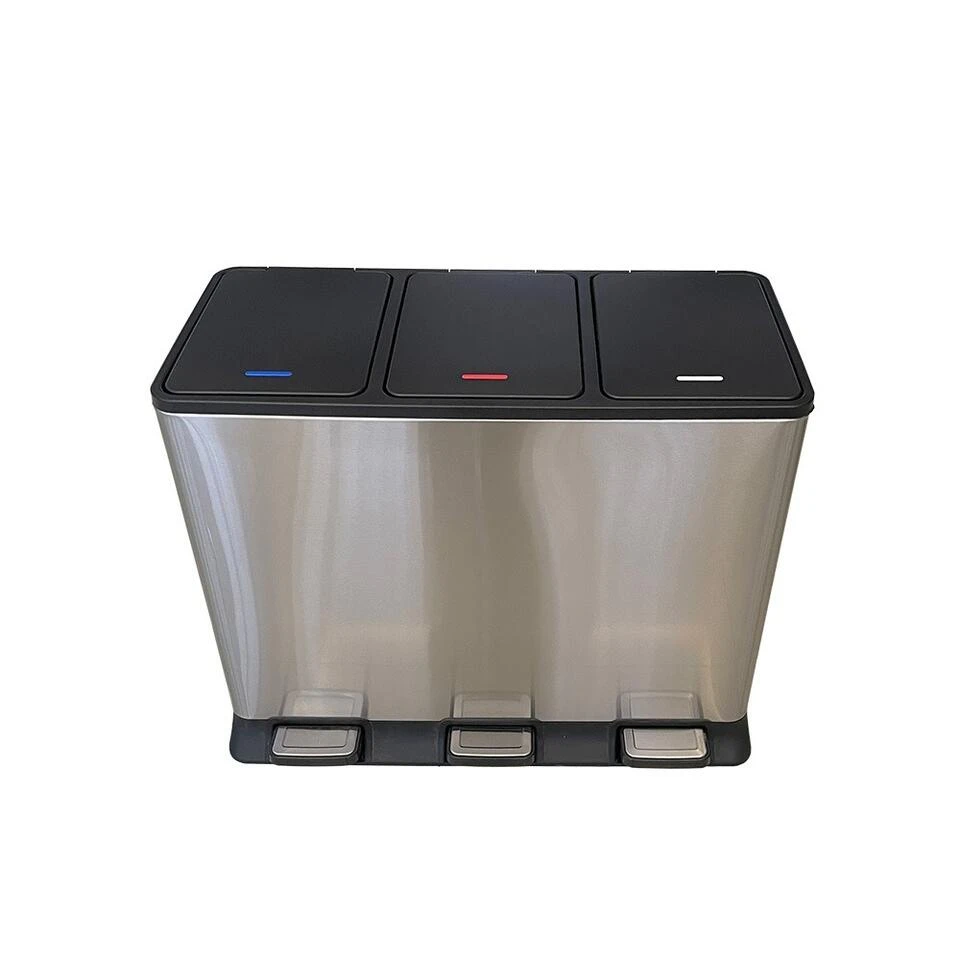 Prullenbak Met 3 Vakken – RVS – 45L 4 Prullenbak Met 3 Vakken – RVS – 45L - Afbeelding 2