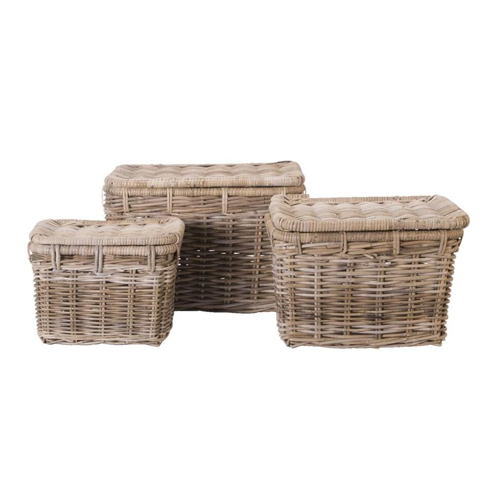 Mand Met Deksel Meike - Antiek Grijs - 47x34x35 Cm 5 Mand Met Deksel Meike - Antiek Grijs - 47x34x35 Cm - Afbeelding 3