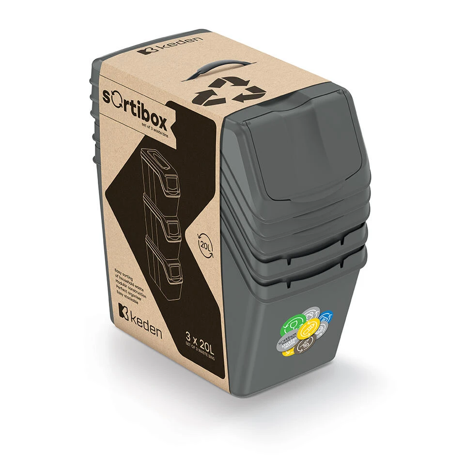 Prosperplast Afvalscheidingsbak - 3 St - Grijs - Kunststof - 20 L 6 Prosperplast Afvalscheidingsbak - 3 St - Grijs - Kunststof - 20 L - Afbeelding 4