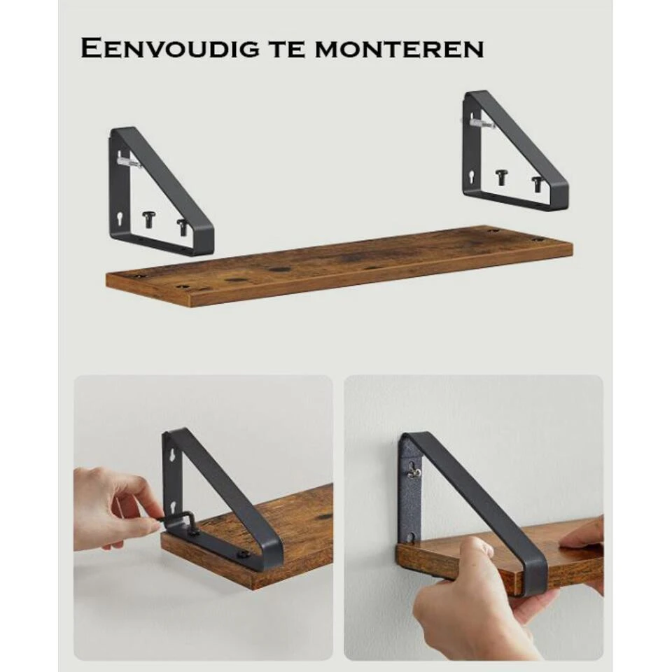 Parya Home Set Van 3 Boekenplanken In Vintage Hout Wandplank Industrieel 8 Parya Home Set Van 3 Boekenplanken In Vintage Hout Wandplank Industrieel - Afbeelding 6