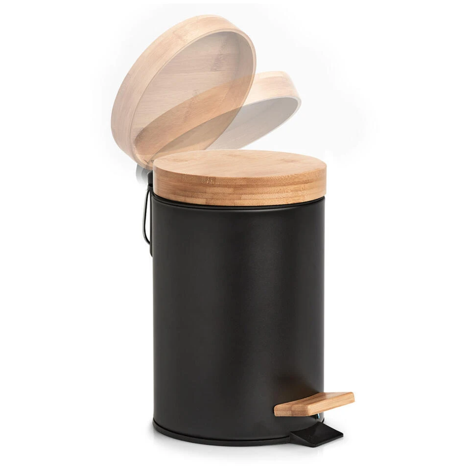 Zeller Pedaalemmer - 3L - Zwart - Metaal En Bamboe - 24 Cm 4 Zeller Pedaalemmer - 3L - Zwart - Metaal En Bamboe - 24 Cm - Afbeelding 2