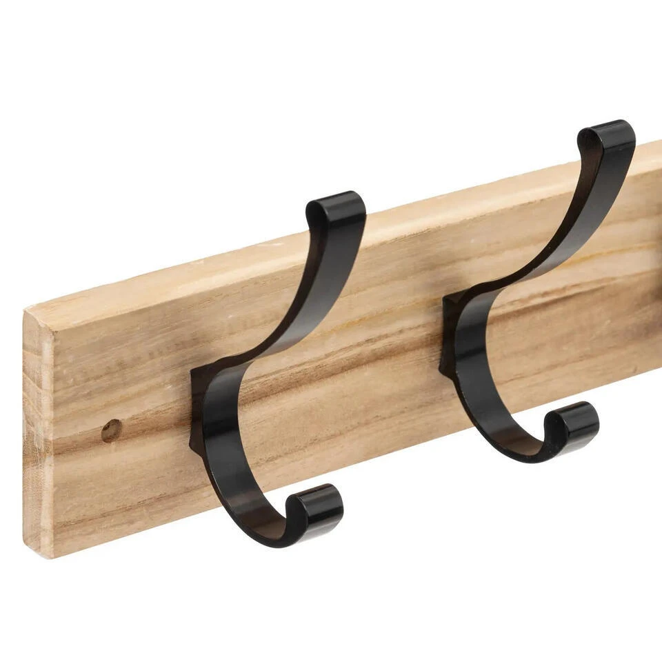 5Five Kapstok Rek Voor Wand/muur - Lichtbruin/zwart - 4x Ophanghaken 5 5Five Kapstok Rek Voor Wand/muur - Lichtbruin/zwart - 4x Ophanghaken - Afbeelding 3