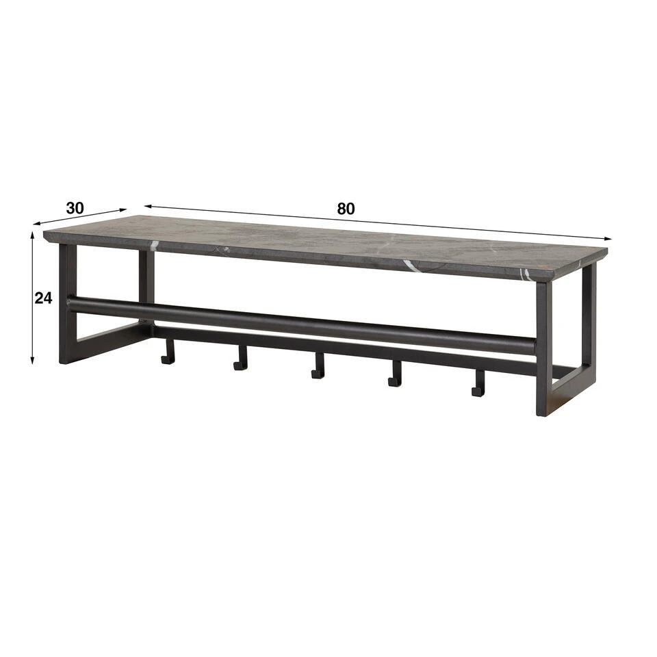 Kapstok - Zwart Metaal - 80x30x24cm - 6-Haken - Roede 6 Kapstok - Zwart Metaal - 80x30x24cm - 6-Haken - Roede - Afbeelding 4