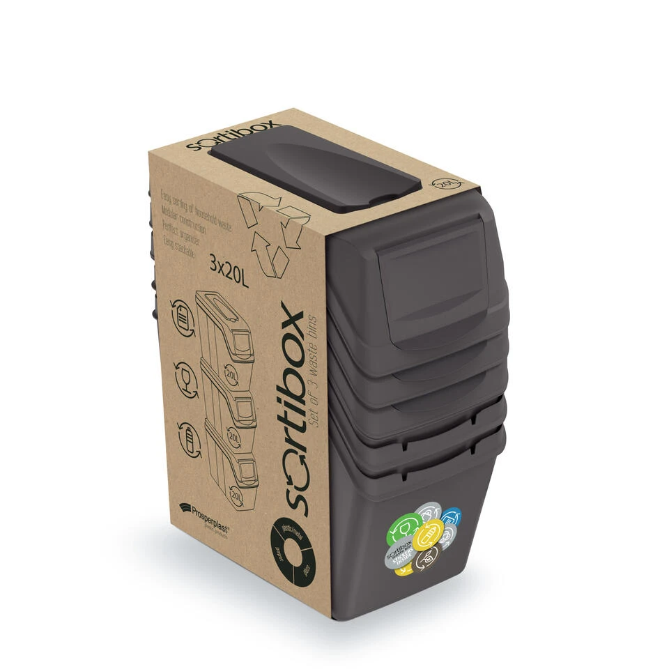 Prosperplast Afvalscheidingsbak - 3 St - Grijs - Kunststof - 20 L 5 Prosperplast Afvalscheidingsbak - 3 St - Grijs - Kunststof - 20 L - Afbeelding 3