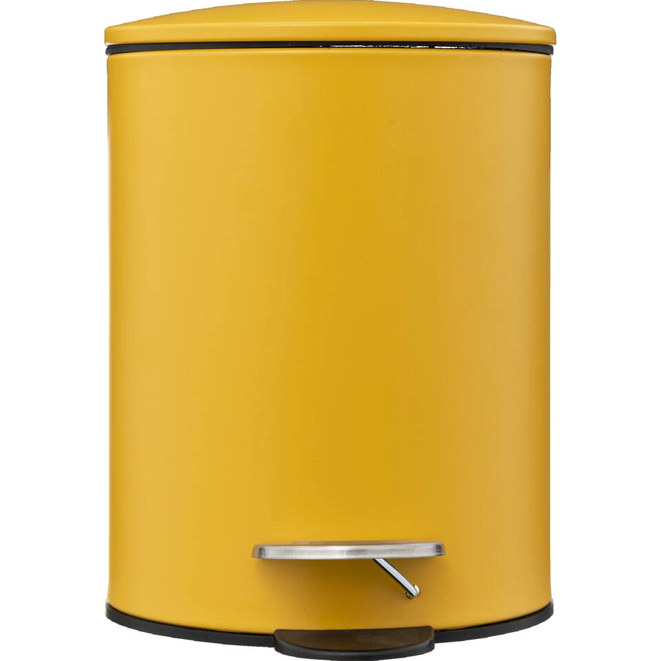 5Five Pedaalemmer - Mosterd Geel - Metaal - 3L - 23 Cm - Soft Close 4 5Five Pedaalemmer - Mosterd Geel - Metaal - 3L - 23 Cm - Soft Close - Afbeelding 2